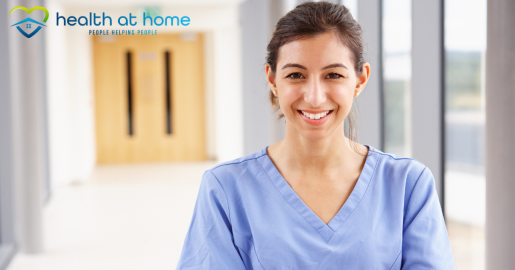 A caregiver looks happy as she looks forward to her career in home care!
