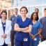 A variety of happy healthcare workers represent the various roles that can come from a career in home health.