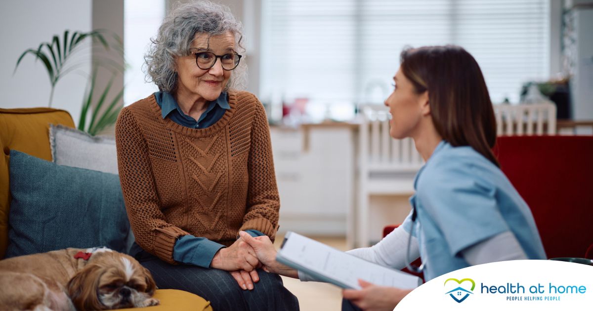 An aide provides home health care support for chronic conditions