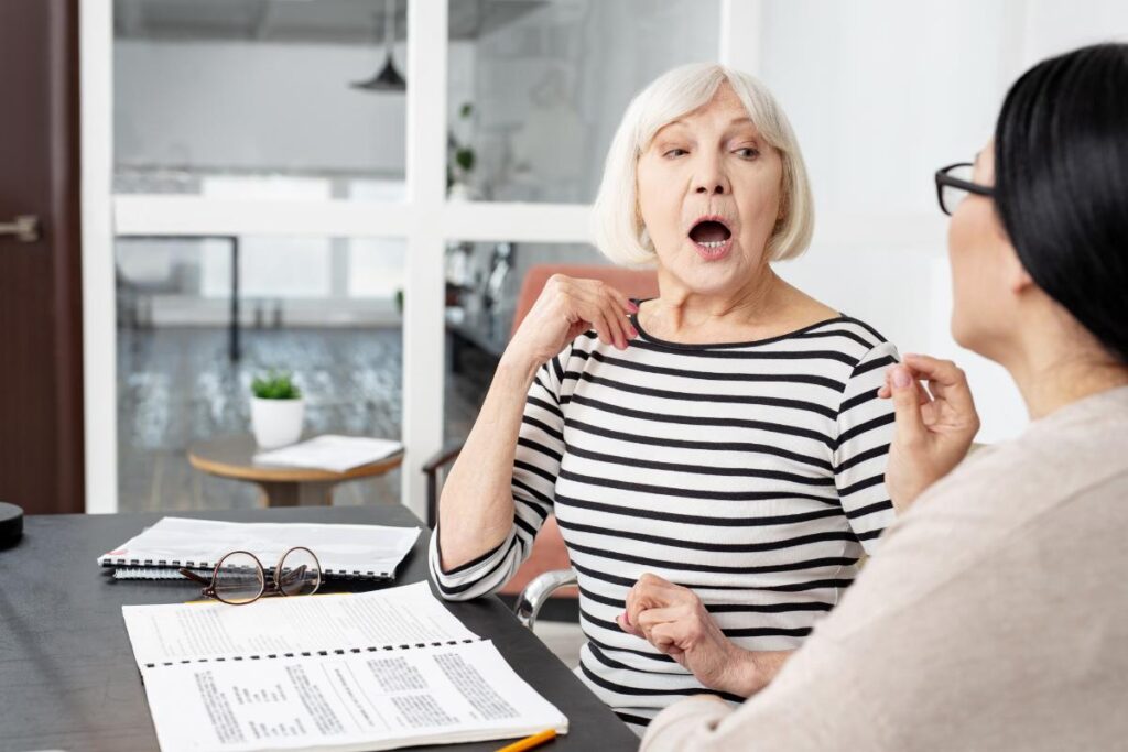 elderly woman getting at home speech therapy in florida