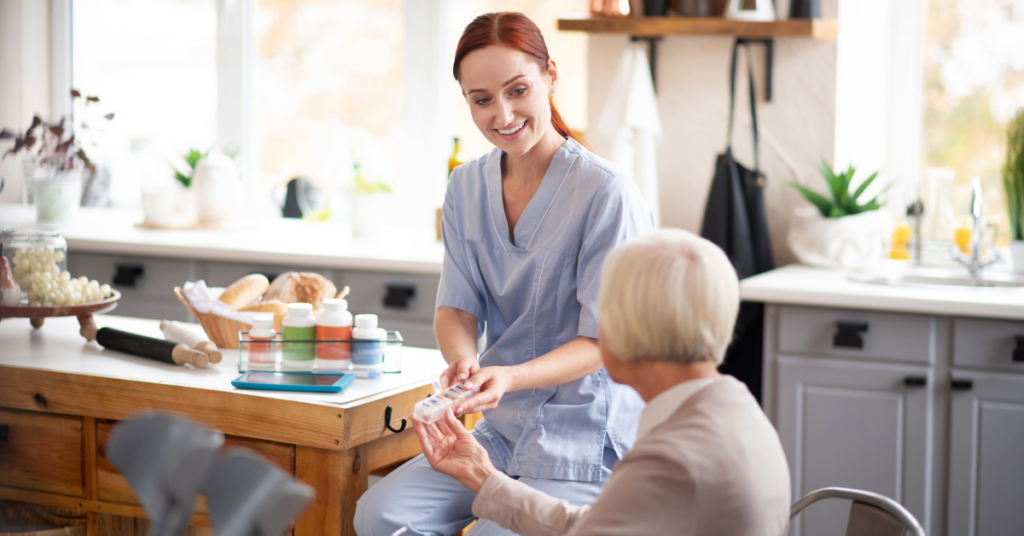 in-home caregiver in florida helping client with medications